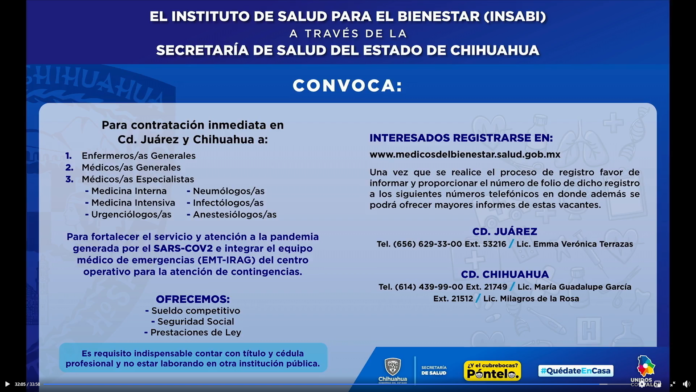 Convocan a persona médico y de enfermería