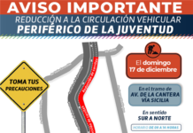 Próximo domingo reducirán circulación vehicular por rehabilitación en periférico de la Juventud