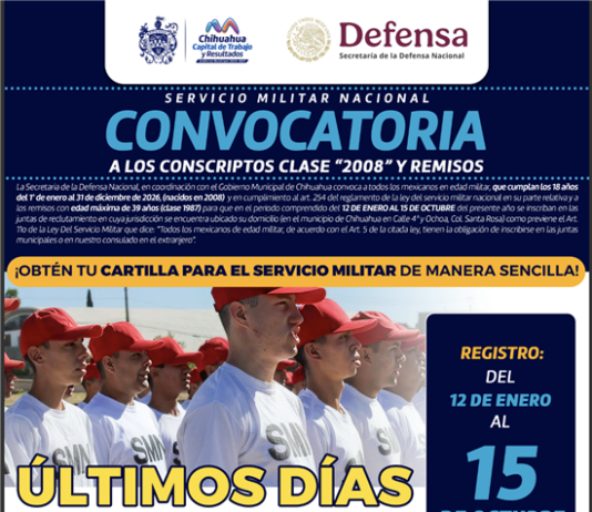 Recuerda Municipio a jóvenes de la Clase 2008 y remisos tramitar su Cartilla del Servicio Militar Nacional