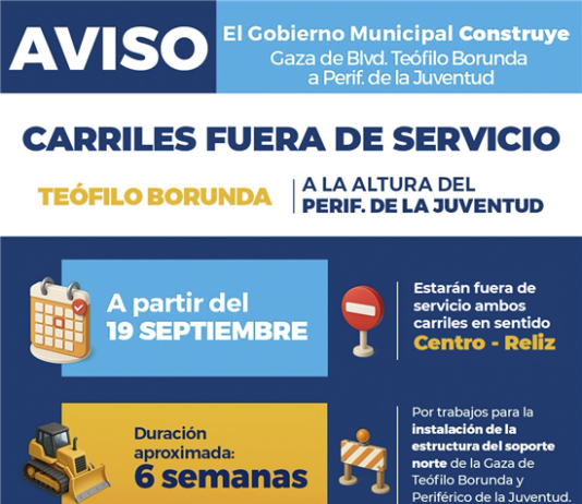 ¡Precaución! Carriles fuera de servicio en Teófilo Borunda y Periférico de La Juventud sentido Centro-Reliz por obras de Gaza