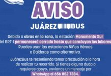 Informa JuárezBus cierre temporal de la estación Monumento Sur